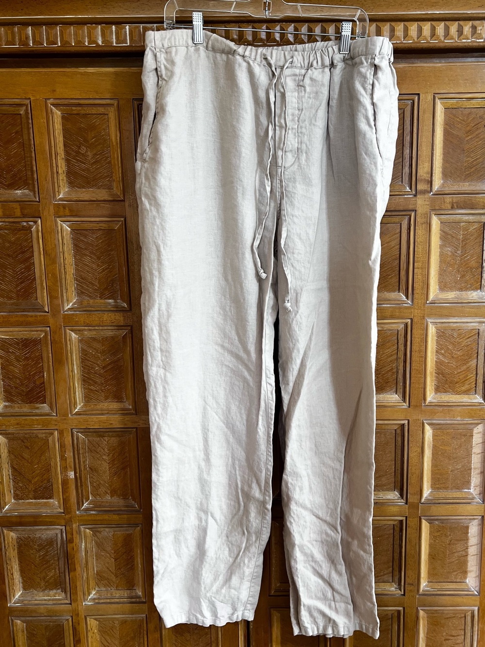 Toscano 100% Linen Relaxed Pull-On Pants XL Beige Natural Drawstring 38x34